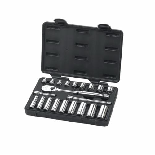 GEARWRENCH® 80557 Socket Set, ASME B107.1/B1007.10, 6, 12 Points, 3/8 in Drive, 21 Pieces, Included Socket Size: 3/8 to 3/4 in, Blow Molded Case Container